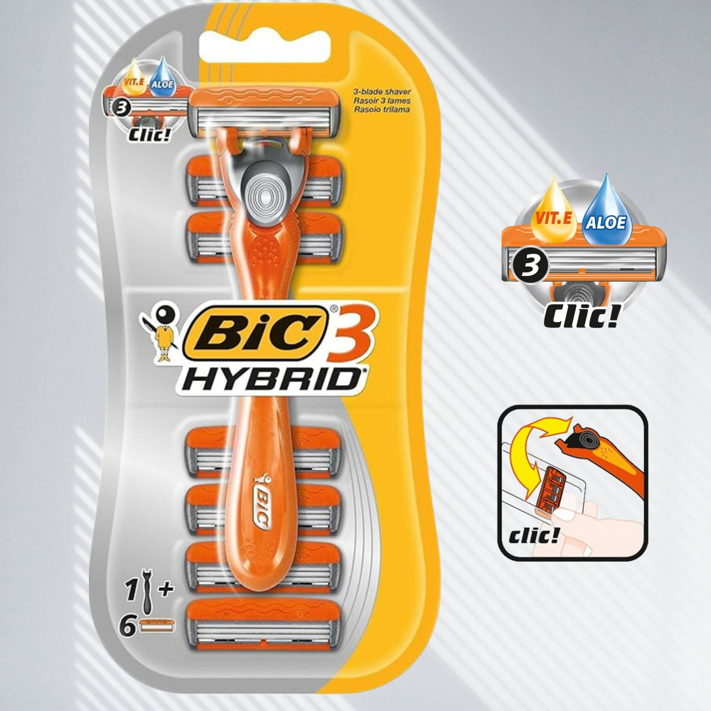 Многоразовый мужской станок для бритья BIC Hybrid 3 с 6 сменными кассетами  #1