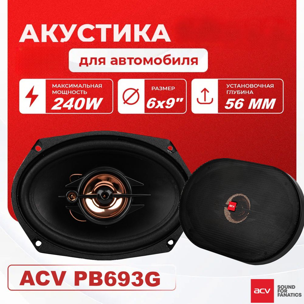 Колонки для автомобиля ACV PB693G / коаксиальная акустика 6х9 / овальные динамики  #1