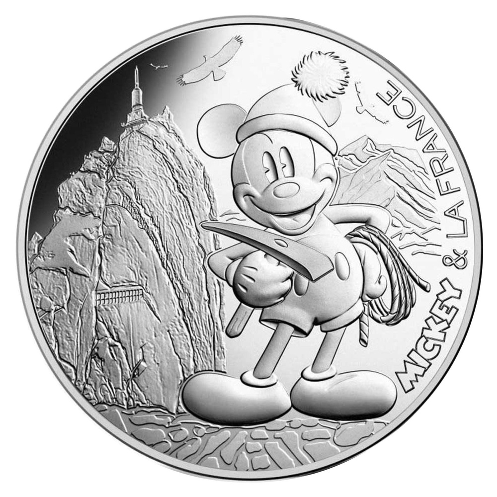Серебряная монета в буклете 10 евро Микки и Франция - Эгюий-дю-Миди. Франция 2018 UNC  #1