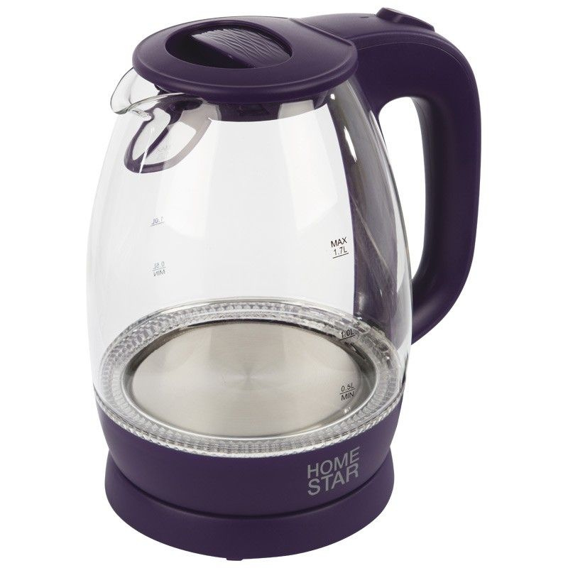 Чайник электрический HomeStar HS-1012 Фиолетовый (диск, 1,7л), 2,2кВт, стекло, пластик, подсветка 3847 #1