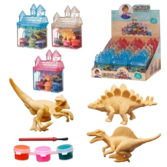 Динозавр для раскраски Junfa "Сказочный замок с секретами. Динозавр" с красками и кисточкой, в дисплейной #1