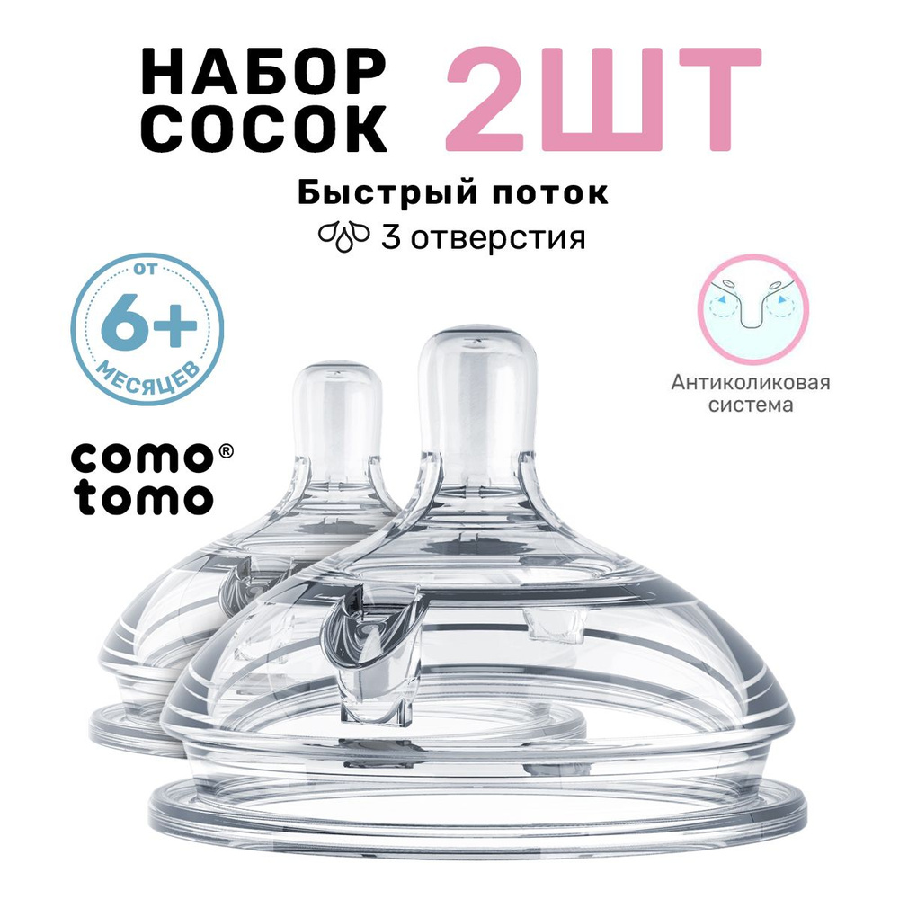 Соска для бутылочек Comotomo Natural Nipple Packs силиконовая набор от 6 мес  #1