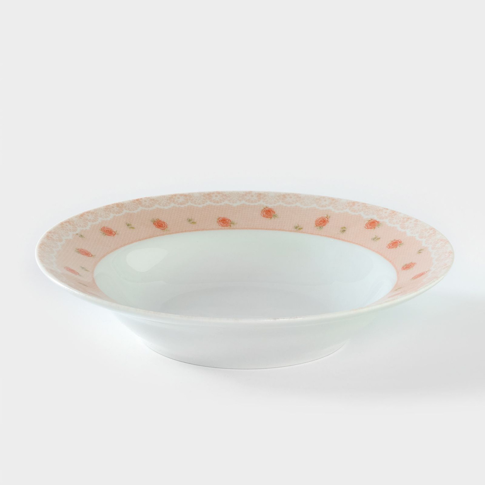 Тарелка фарфоровая глубокая "Шебби шик", диаметр: 20 см, цвет белый, розовый  #1