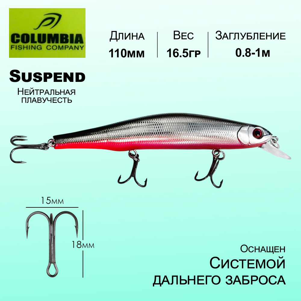 Воблер Columbia Fishing 110мм / 16.5гр / 0.8-1м Orbit Нейтральный Suspend Суспендер Minnow Мелководный #1