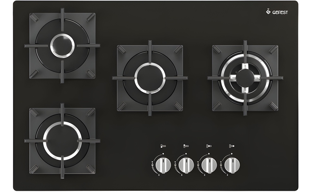 Варочная панель газовая GEFEST ПВГ 2240 К33, газ-контроль, розжиг встроен в ручки, стекло, чугун  #1