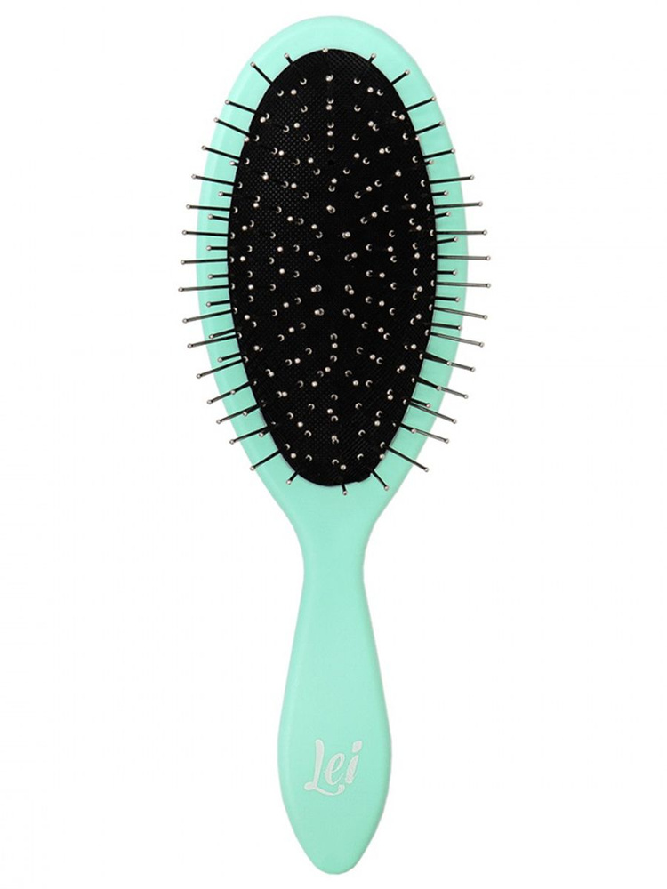 Lei Расческа для волос массажная пластиковая с металлическими зубчиками 22см, лазурная  #1