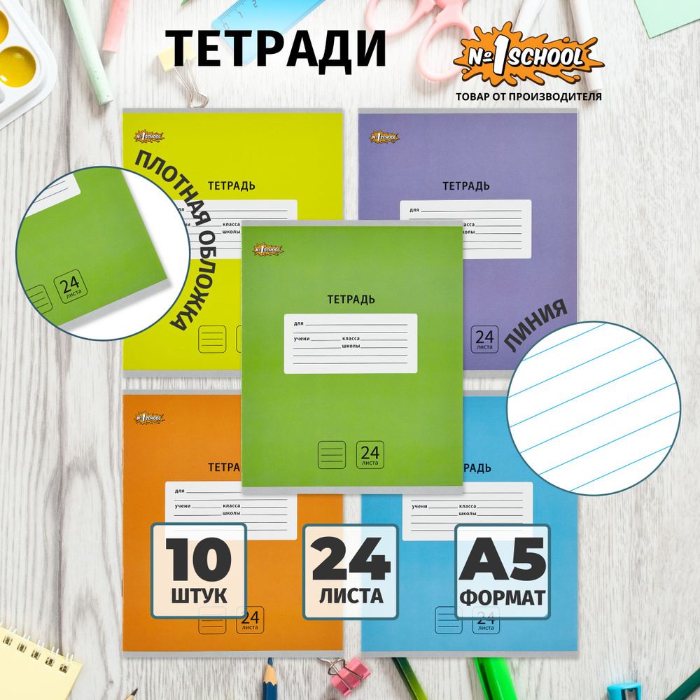 Тетрадь школьная №1 School Интенсив, 24 листа в линейку, набор 10 штук  #1