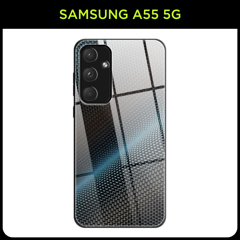 Стеклянный чехол на Samsung Galaxy A55 5G / Самсунг А55 5G с принтом "Карбон с бирюзовой полосой"  #1