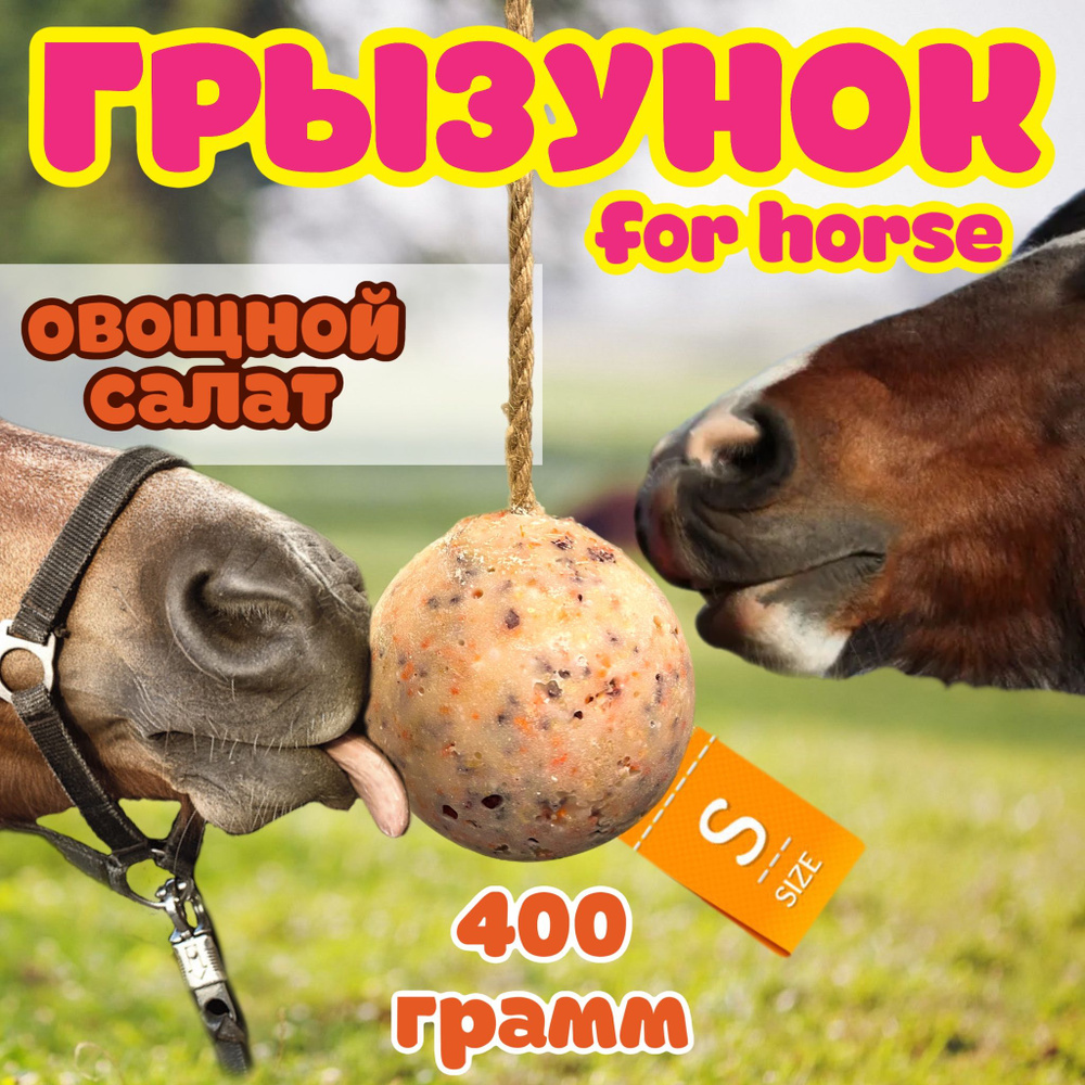 Сладкий грызунок-шар со вкусом "Овощной салат" FOR HORSE / лакомство (ликит) лизунец для лошади 400 гр #1