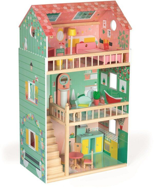Janod кукольный домик "Happy Day" J06580, зеленый/розовый #1