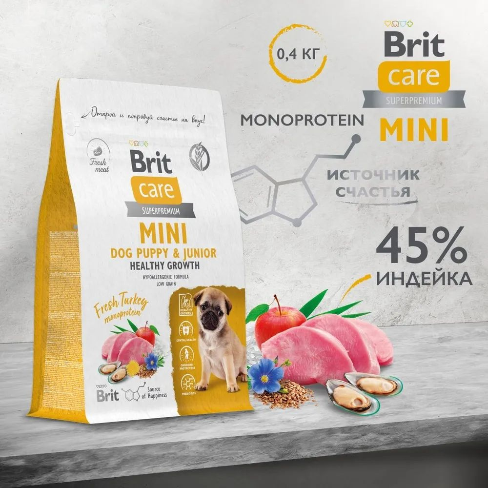 Brit Care Superpremium Dog Puppy & Junior Mini Healthy Growth Turkey Сухой корм для щенков и молодых #1