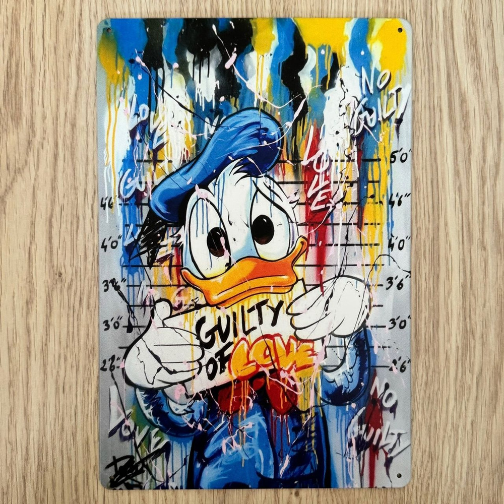 Табличка металлическая интерьерная Арт Дональд Дак Donald Duck Art Guilty of Love  #1