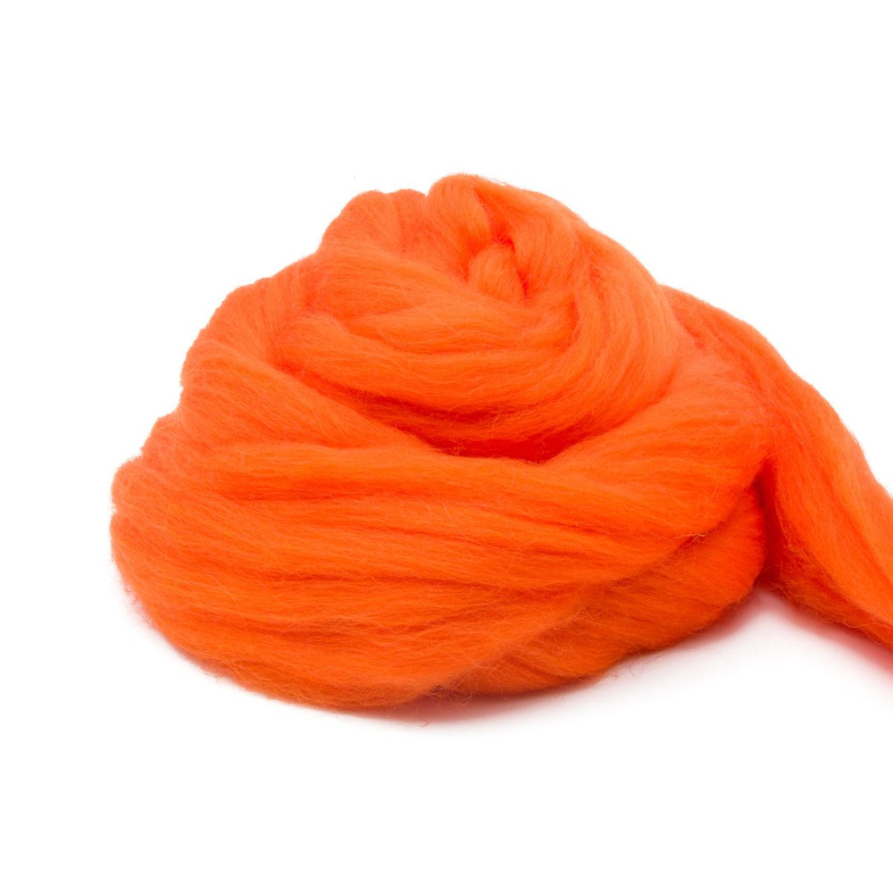 Шерсть для валяния полутонкая 100%, 100 г, Пряжа из Троицка, цвет 189 ярко-оранжевый  #1