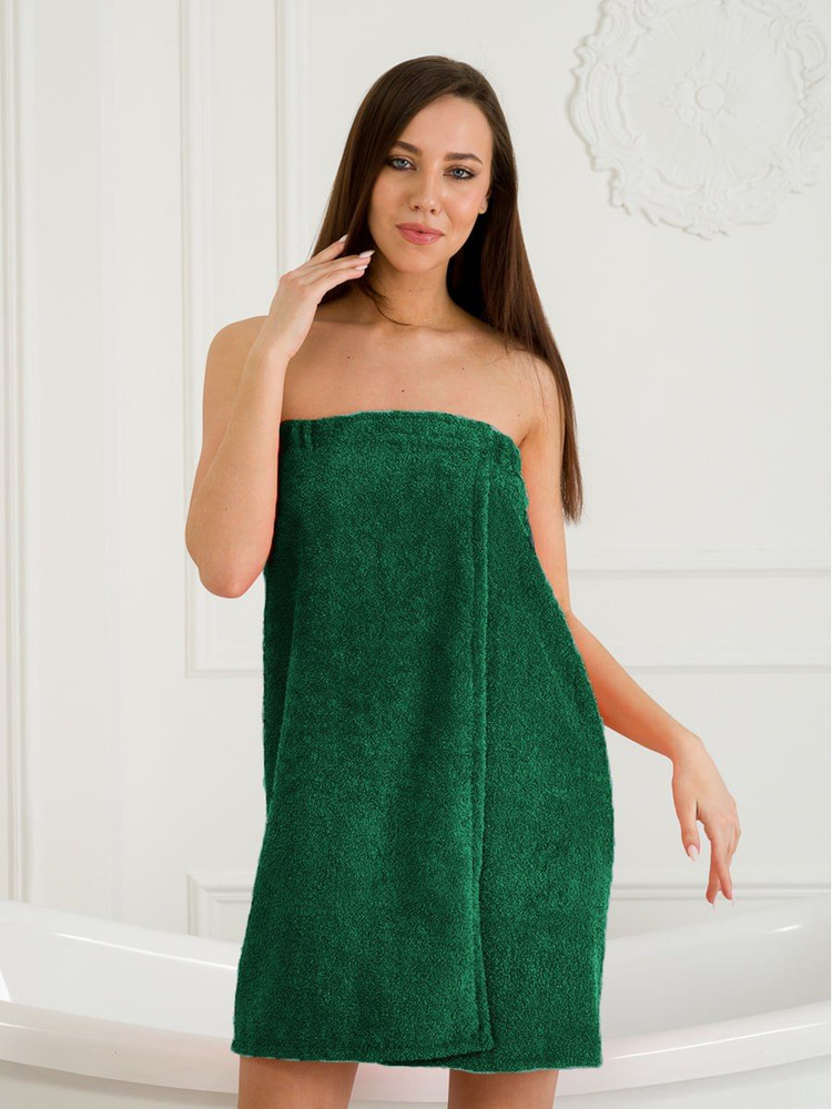 Килт/Парео для бани и сауны махровый женский Bio-Textiles цвет- изумрудный, размер XL-3XL  #1