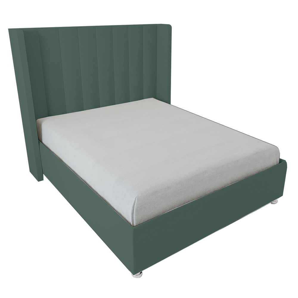 Двуспальная кровать Женева 180x200 основание металлическое с ламелями велюр зеленый ножки 13 см хром #1