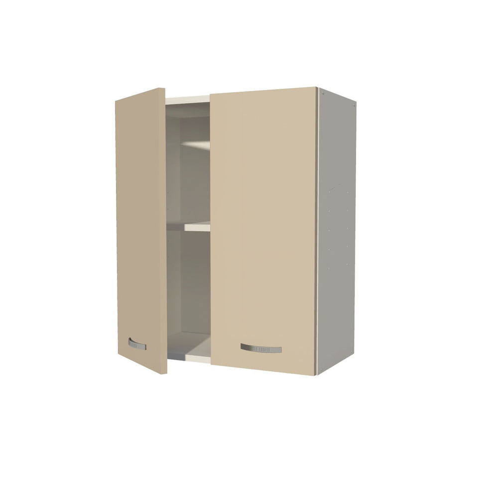Кухонный модуль навесной двухдверный шкаф настенный корпус белый фасад БЕЖЕВЫЙ на 600 мм  #1