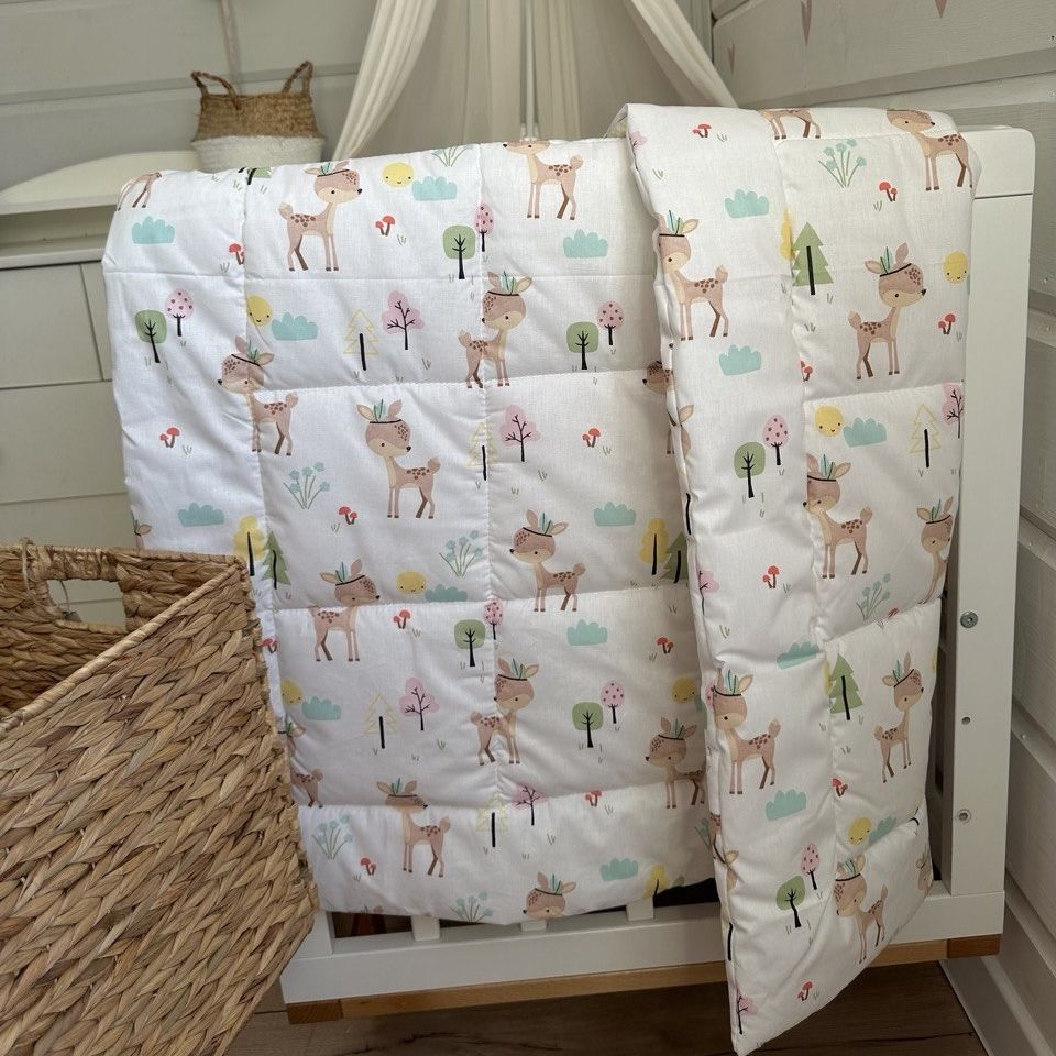 Одеяло стеганое в кроватку для новорожденного MamiBro, размер 90х110 см, 100% хлопок  #1