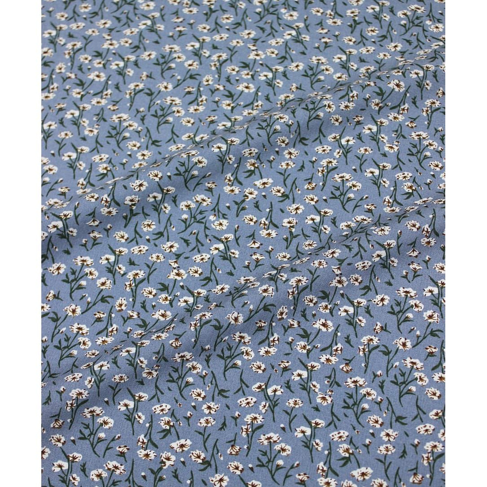 Ткань для шитья(3 м) Штапель "Садовая гвоздичка" цв.серо-голубой джинс, ш.1.45м, вискоза-100%, 90гр/м.кв #1
