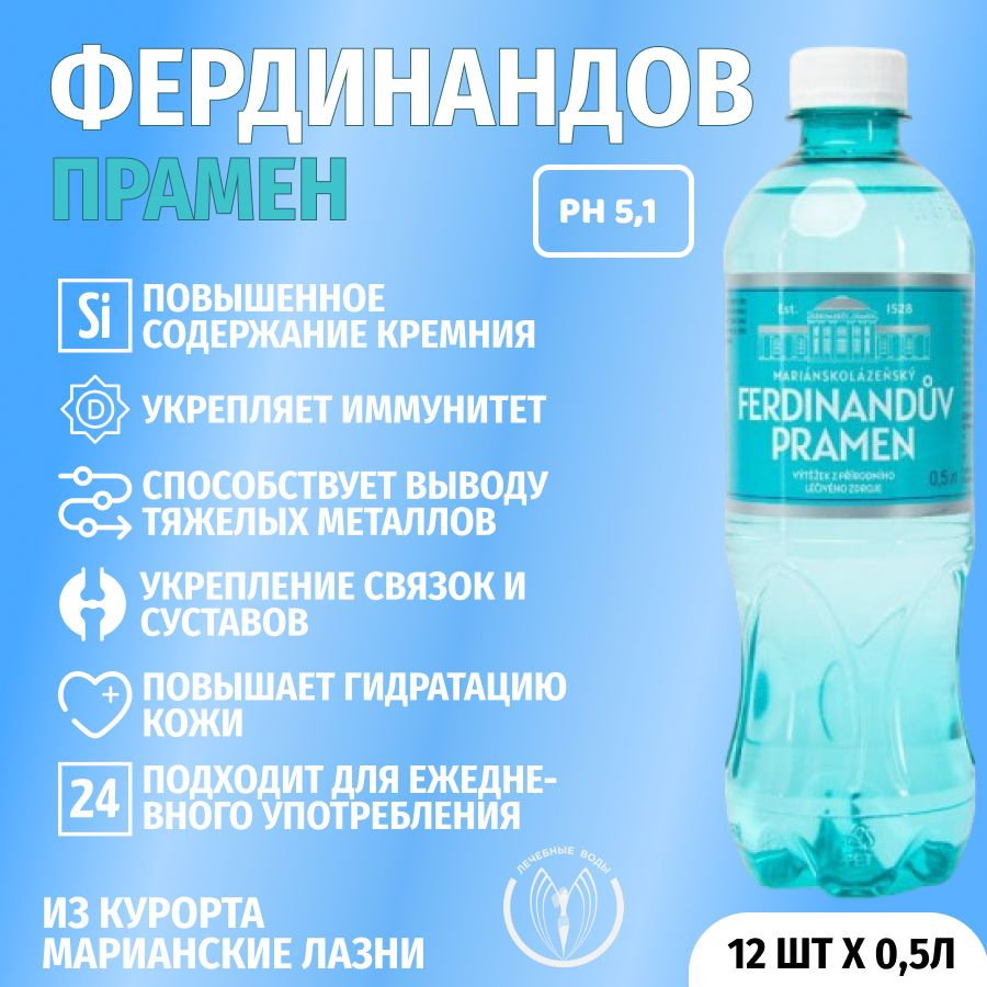 Минеральная столовая вода природной газации Фердинандов Прамен (Ferdinanduv Pramen) с кремнием 0,5л * #1