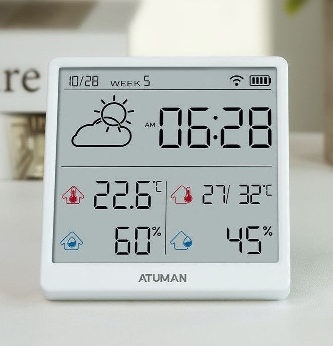 Датчик температуры и влажности AtuMan Intelligent Temperature and Humidity Clock TH3 White  #1