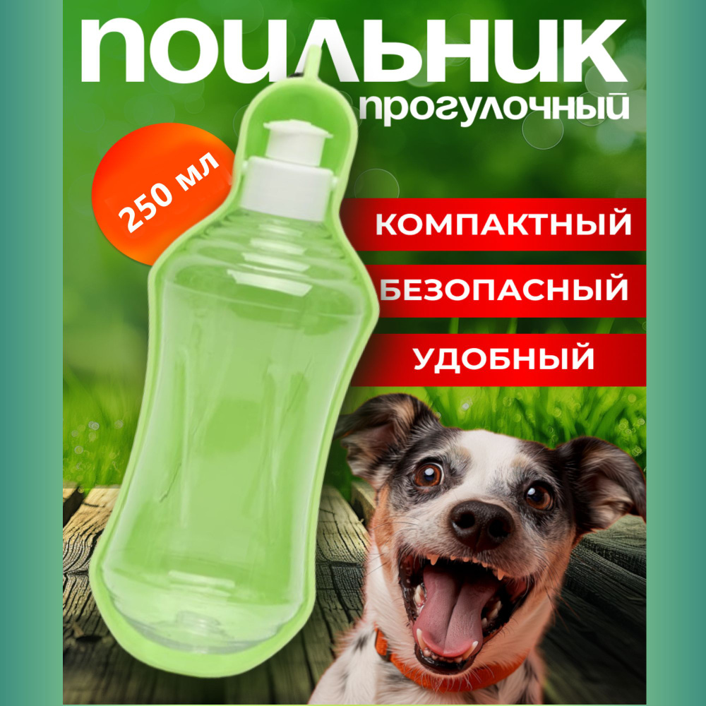 Поилка для собак уличная на карабине. Бутылка с карабином для питья на улице. 250 мл  #1