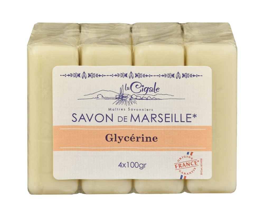 Мыло твердое Марсельское с глицерином 4 x 100 г, La Cigale (Франция)  #1