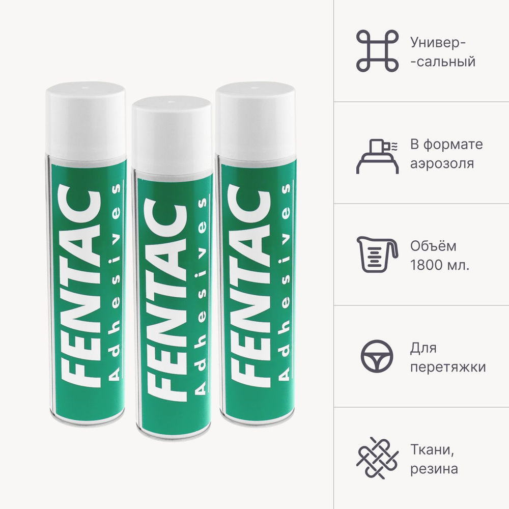 Клей аэрозольный Fensol 60 Fentac Adhesives 1800 мл., для поролона, резины, кожи и тканей  #1