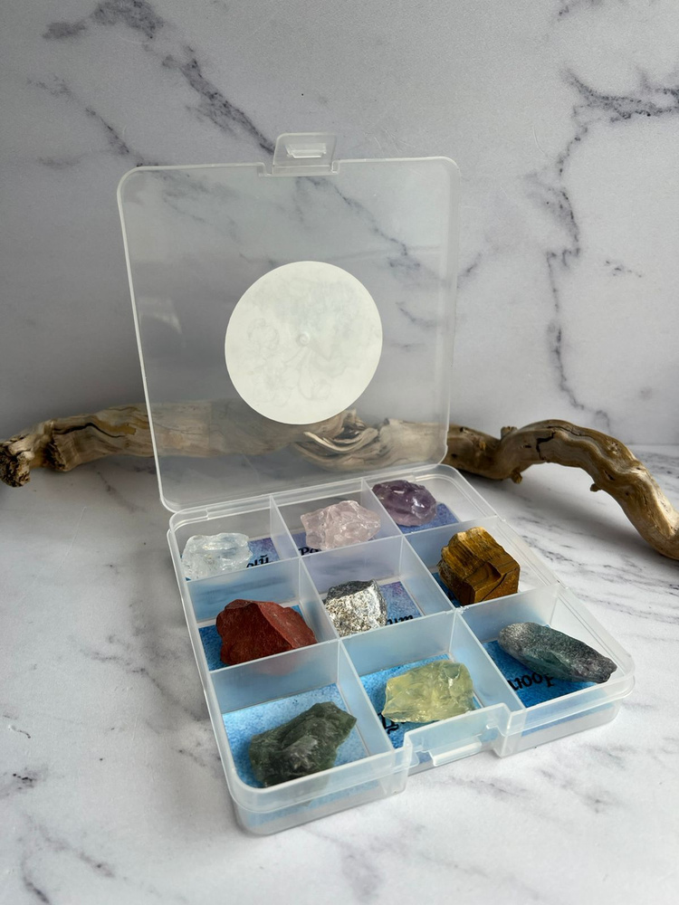 Коллекция натуральных необработанных минералов в коробке, 9 шт.  #1