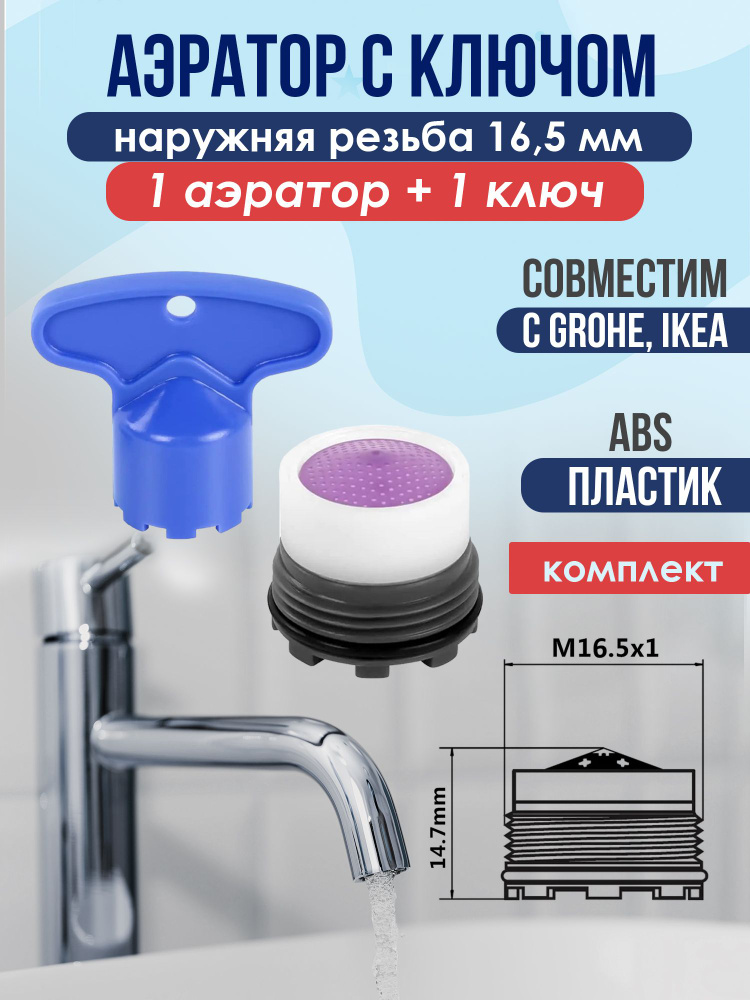 Аэратор + Ключ для смесителей, d16.5 (совместим с GROHE, IKEA) #1