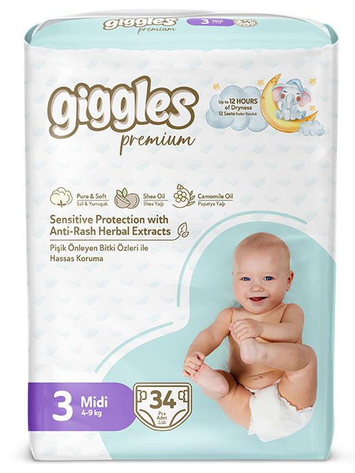 Подгузники детские Giggles Premium размер 3 4-9 кг 34 шт #1