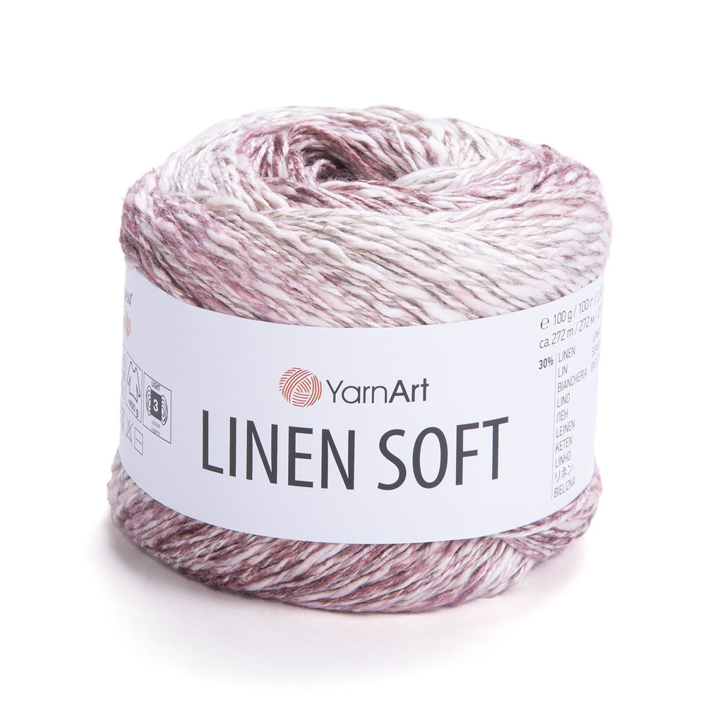 Пряжа Linen soft YarnArt - 7405 (пудра/белый), 30% лен, 36% вискоза, 34% хлопок, (100г, 272м) нитки для #1