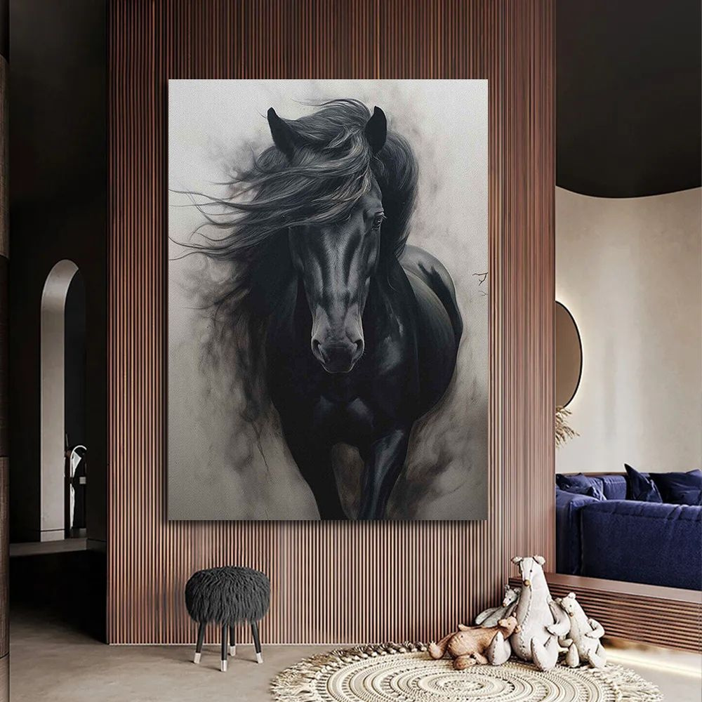 Болшая картина Черная лошадь, 80х110 см. #1