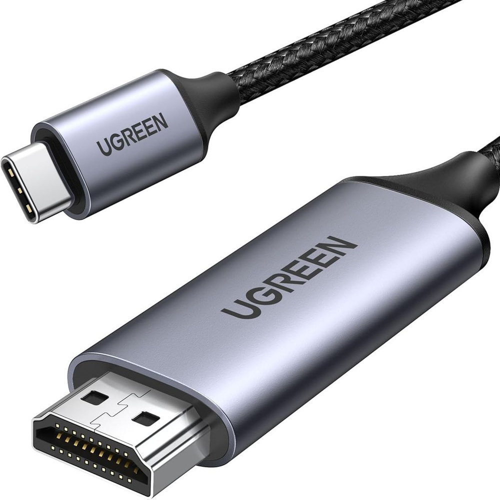 Кабель USB Type-C - HDMI , 1,0 м., серый в оплетке (алюминиевый корпус) (MM142) Ugreen  #1