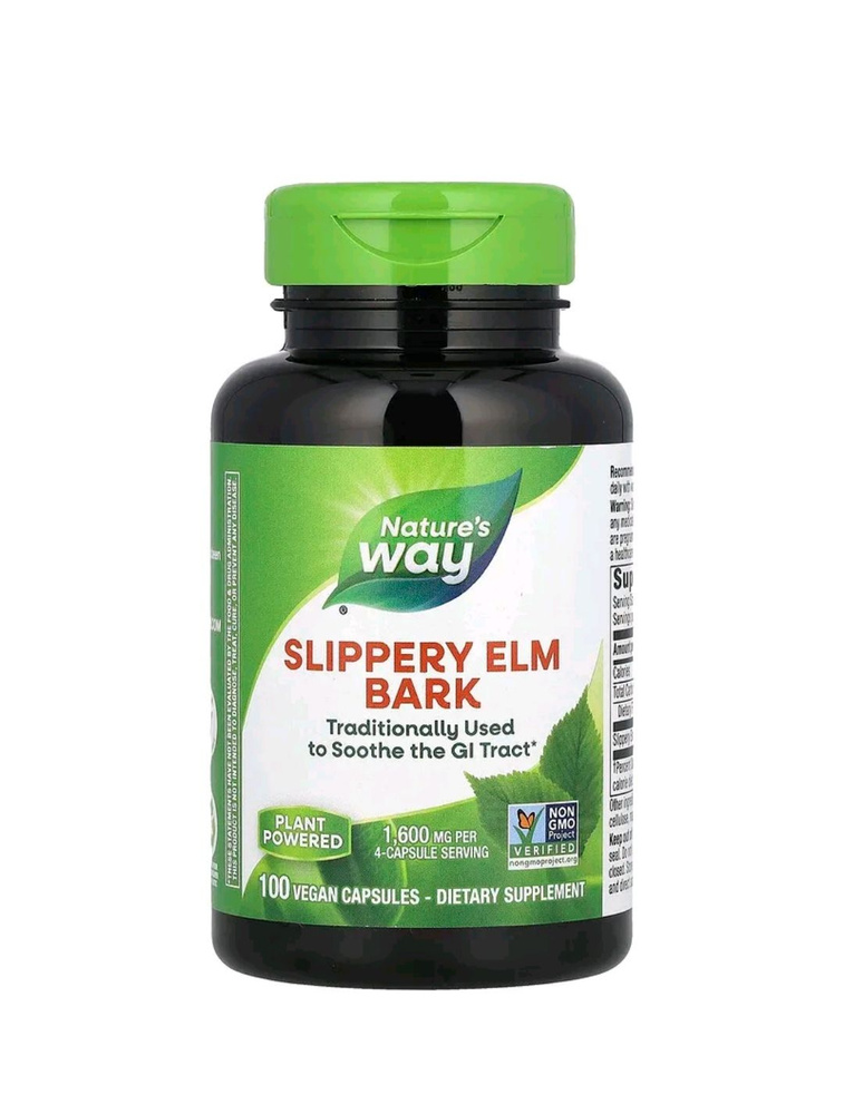 Скользкий вяз, красный вяз, ржавый вяз Nature's Way, Slippery Elm, 1600 мг, 100 капсул  #1