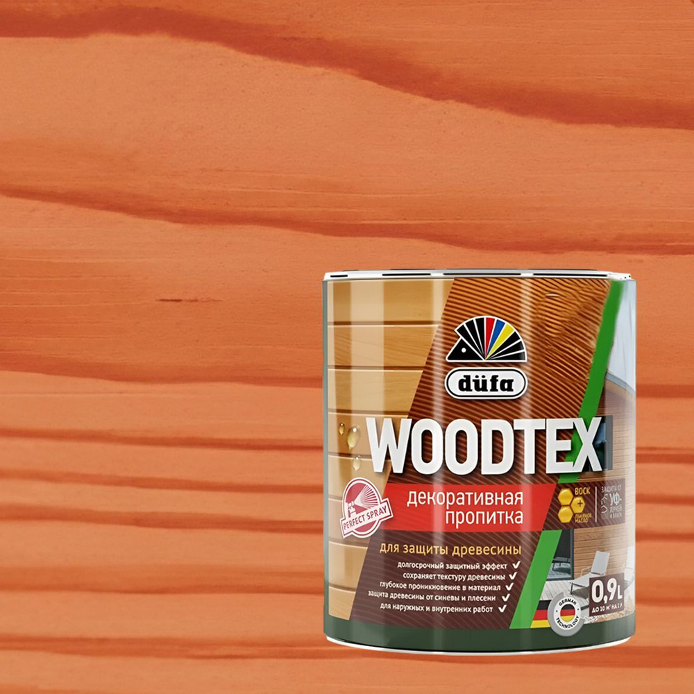 Декоративная пропитка для древесины Dufa Woodtex полуматовая (0,9л) рябина  #1