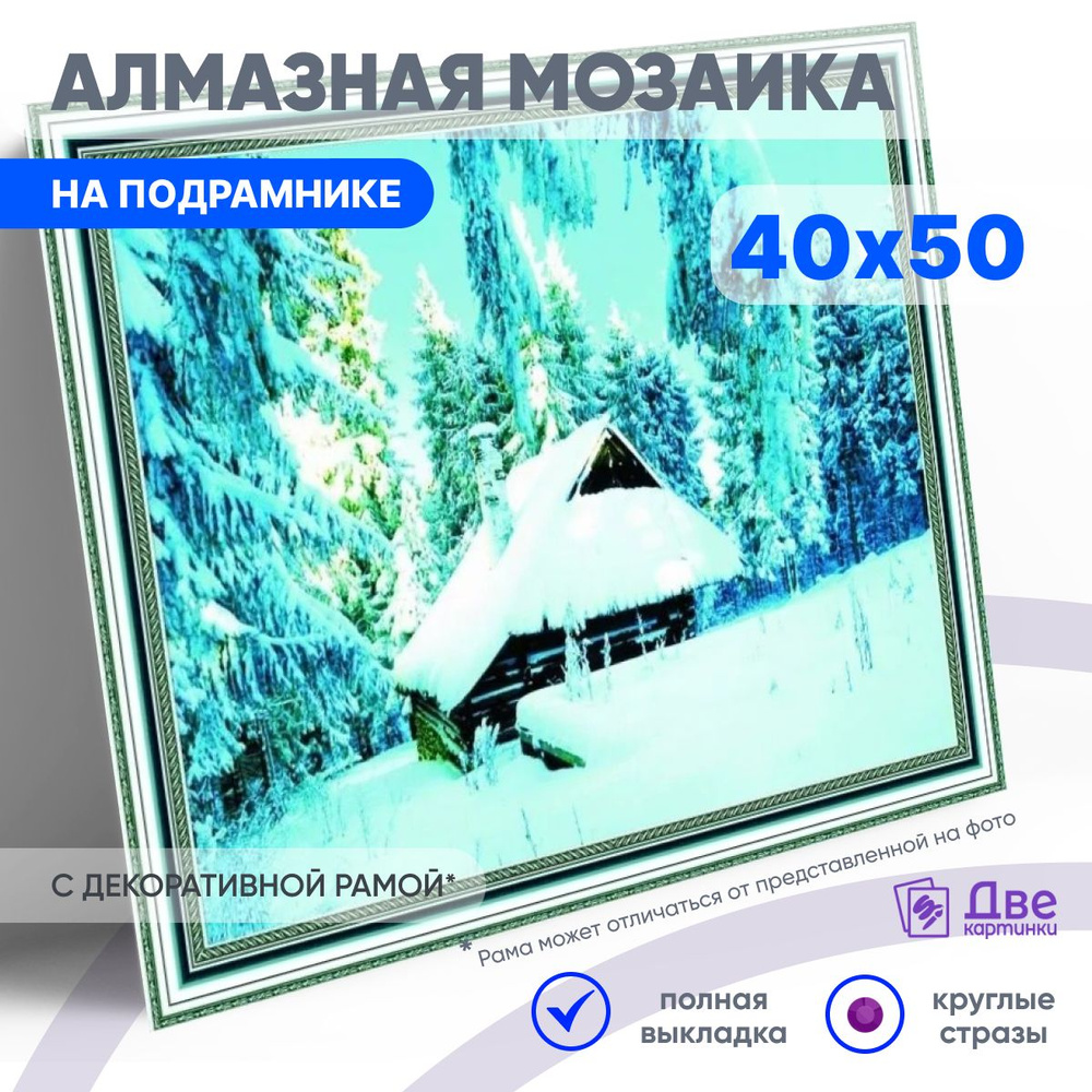 DVEKARTINKI Алмазная мозаика на подрамнике 40x50 см Полная выкладка круглые стразы 40х50Много снега у #1