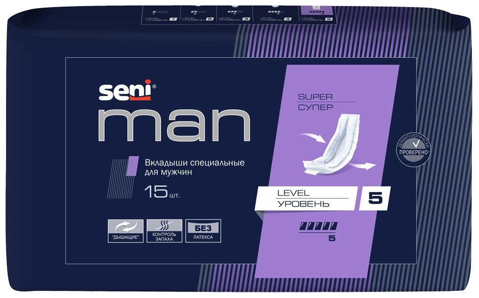 Seni Man Вкладыши урологические для мужчин Super level 5, 15 шт #1