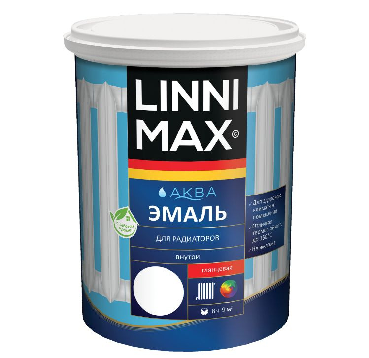 Аква-эмаль для радиаторов LINNIMAX 0,9 л глянцевая белая (база 1)  #1