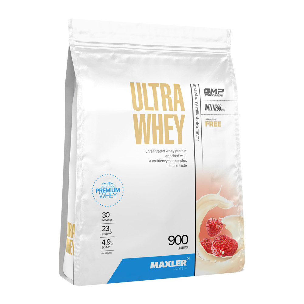 Протеин сывороточный для мужчин и женщин Maxler Ultra Whey 900г Клубничный молочный коктейль  #1