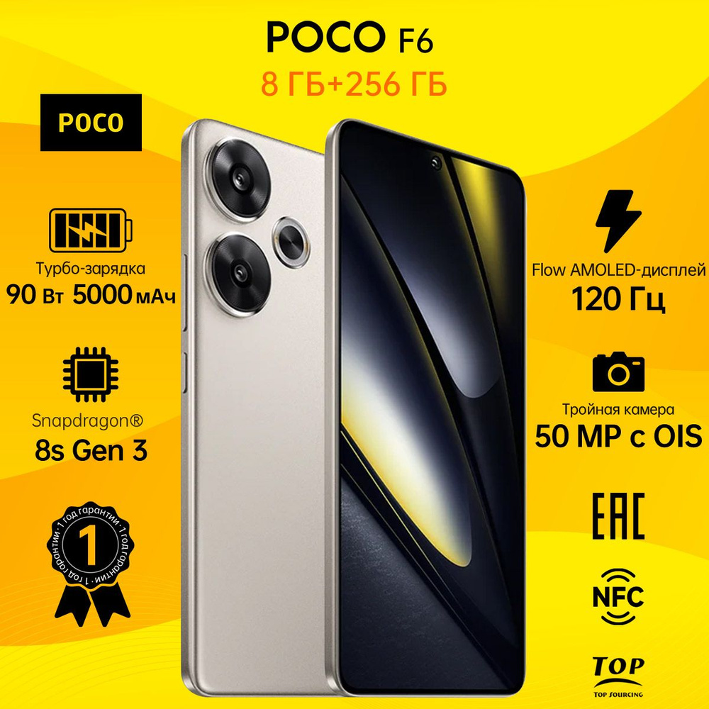 Poco Смартфон F6 Ростест (EAC) 8/256 ГБ, серый металлик #1