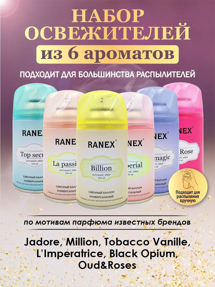 Освежитель воздуха; сменный аэрозольный баллон , 6 шт (Million, J'adore, Out Rose, L'Imperatrice, Tobacco #1