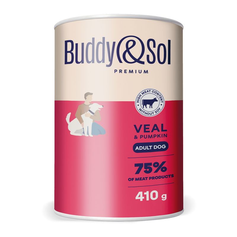 Buddy&Sol Консервы для собак всех пород, Premium Adult, телятина с тыквой, 410 гр  #1