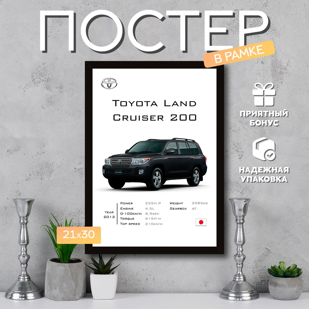 Интерьерный постер в рамке А4 Toyota Land Cruiser 200 / Плакат для дома, интерьера / Подарок, другу, #1