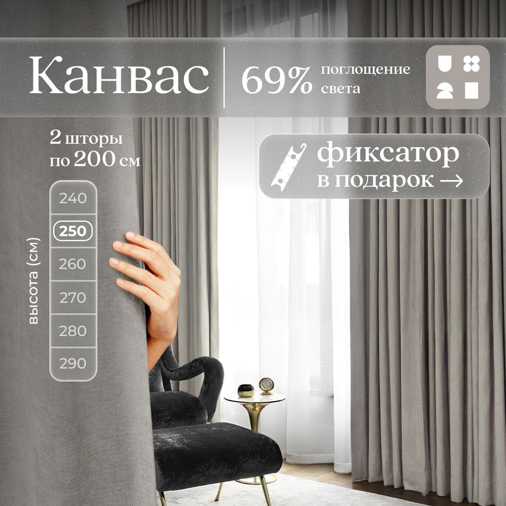 Комплект 2 шторы по 200 х 250 см для гостиной и спальни из плотного турецкого канваса, размер M: 400 #1