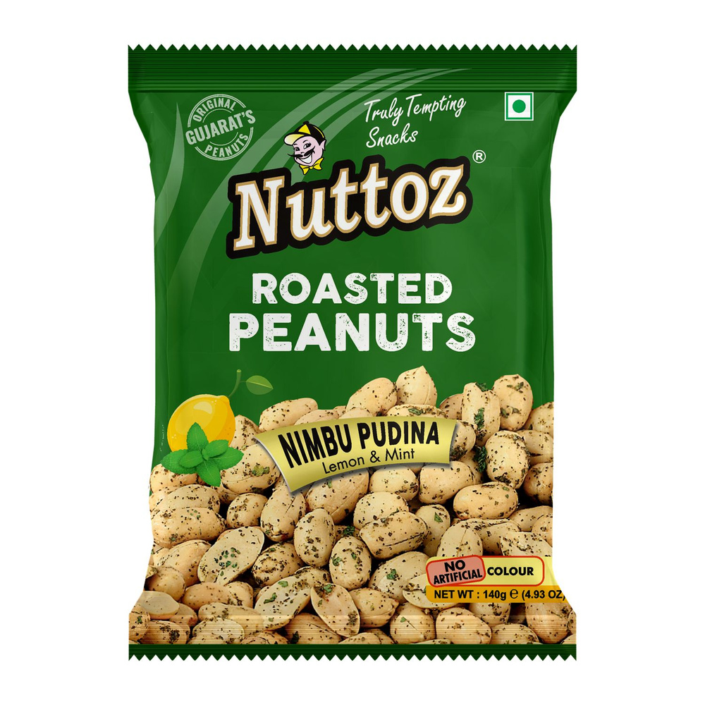 Roasted Peanuts NIMBU PUDINA, Nuttoz (Жареный арахис НИМБУ ПУДИНА лимон и мята, Наттоз), 140 г.  #1