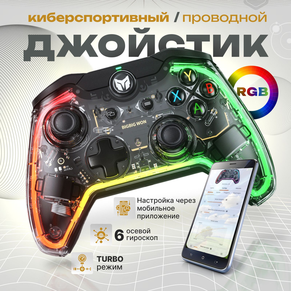 Геймпад Rainbow Lite проводной с RGB подсветкой для ПК/PC и Switch / Джойстик для ПК/PС / Контроллер #1