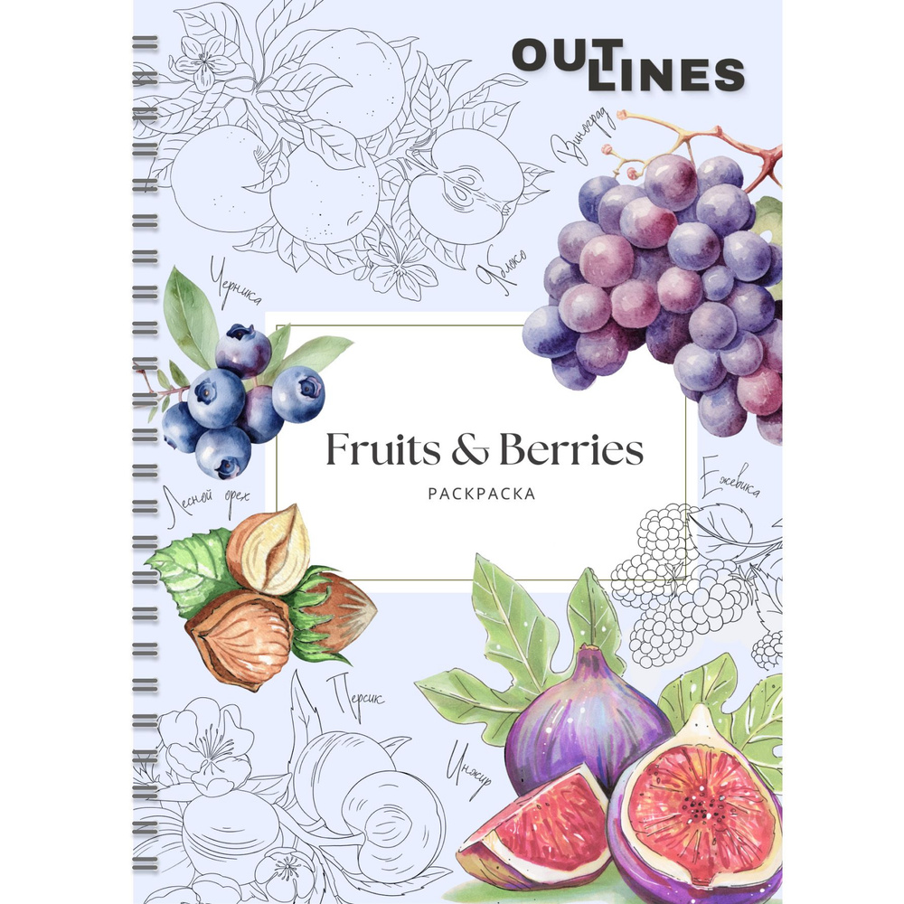 Раскраска скетчбук OUTLINES Fruits & Berries Фрукты и ягоды (250FB) #1