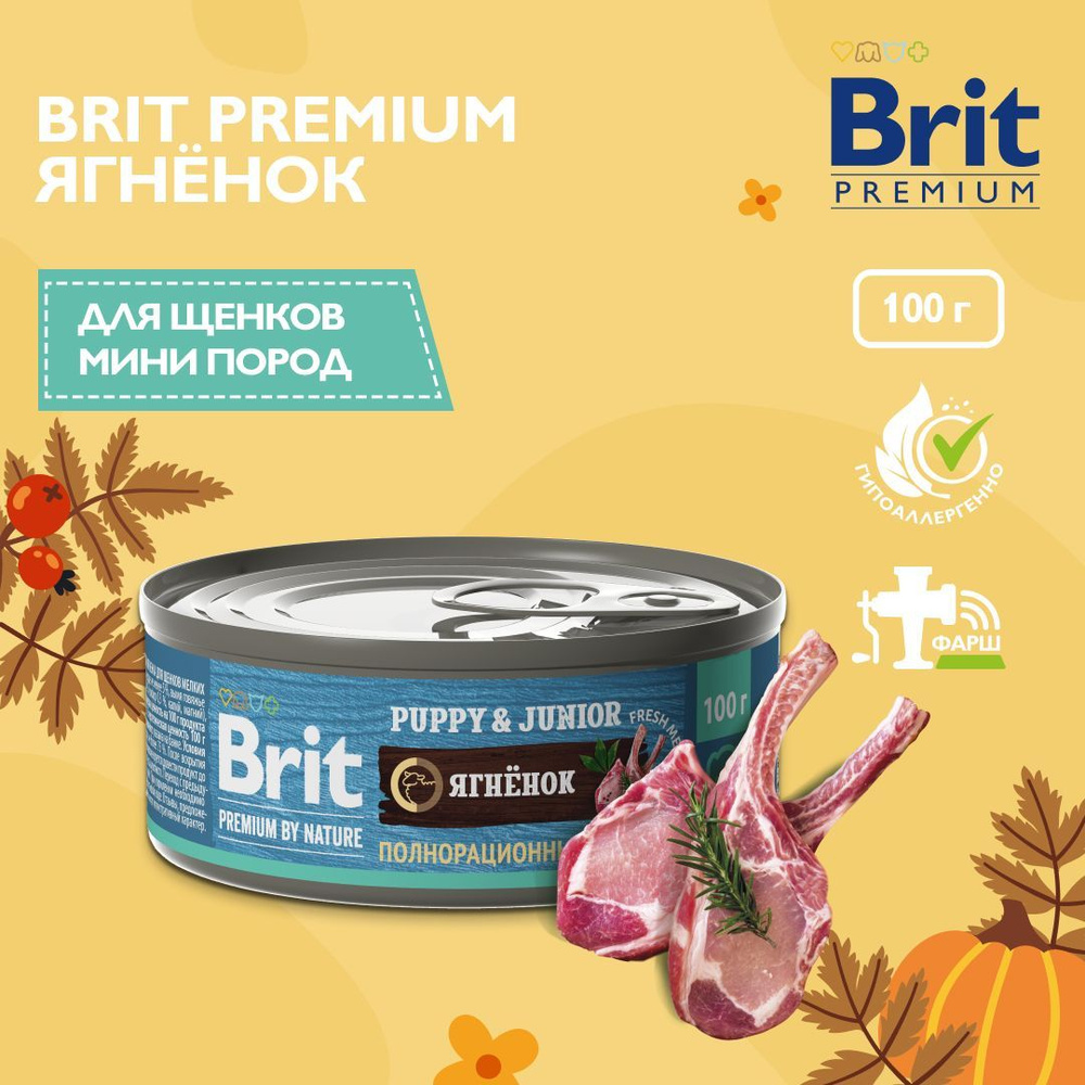 Консервы для щенков Brit Premium by Nature, с ягненком, 100 г х 12 шт #1