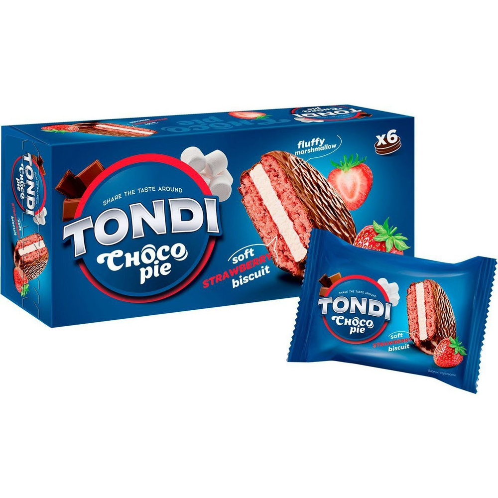 Печенье Tondi Choco Pie бисквитное в шоколадной глазури клубничное 180 г  #1