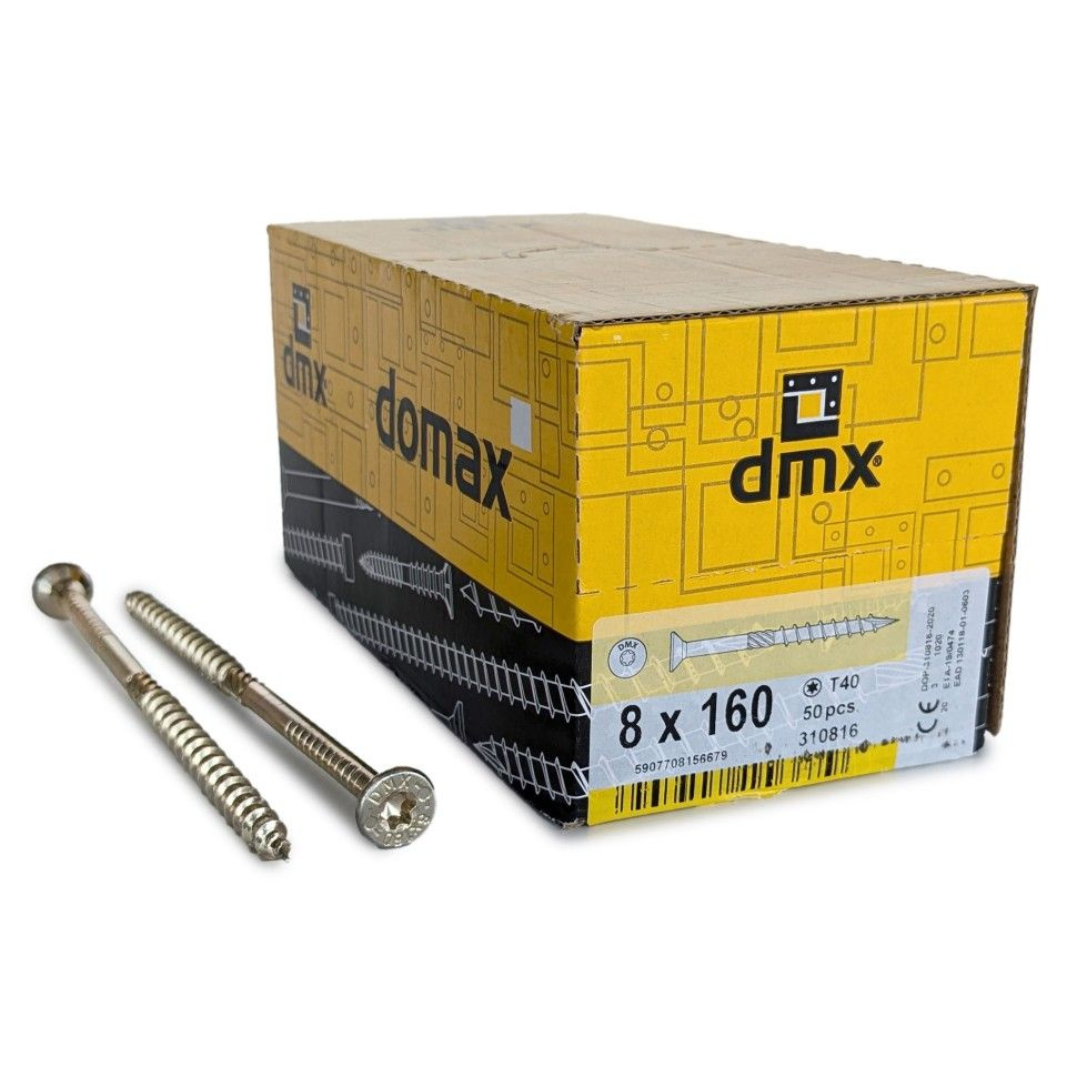 Шурупы конструкционные Domax 8.0x160/80 CS TX40 (Жёлтый цинк, потай, 50шт)  #1